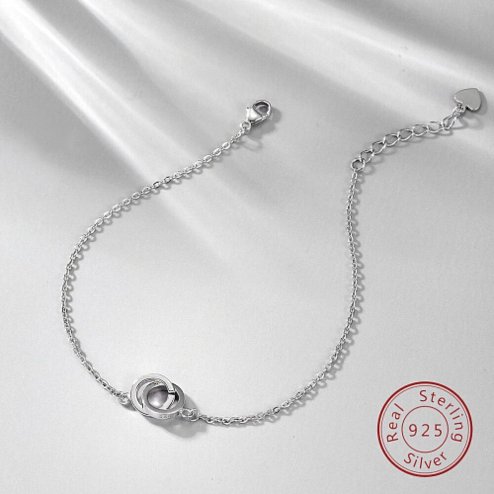 925 Sterling Silver Interlocking rings chain bracelet, stacking, dainty, stamped